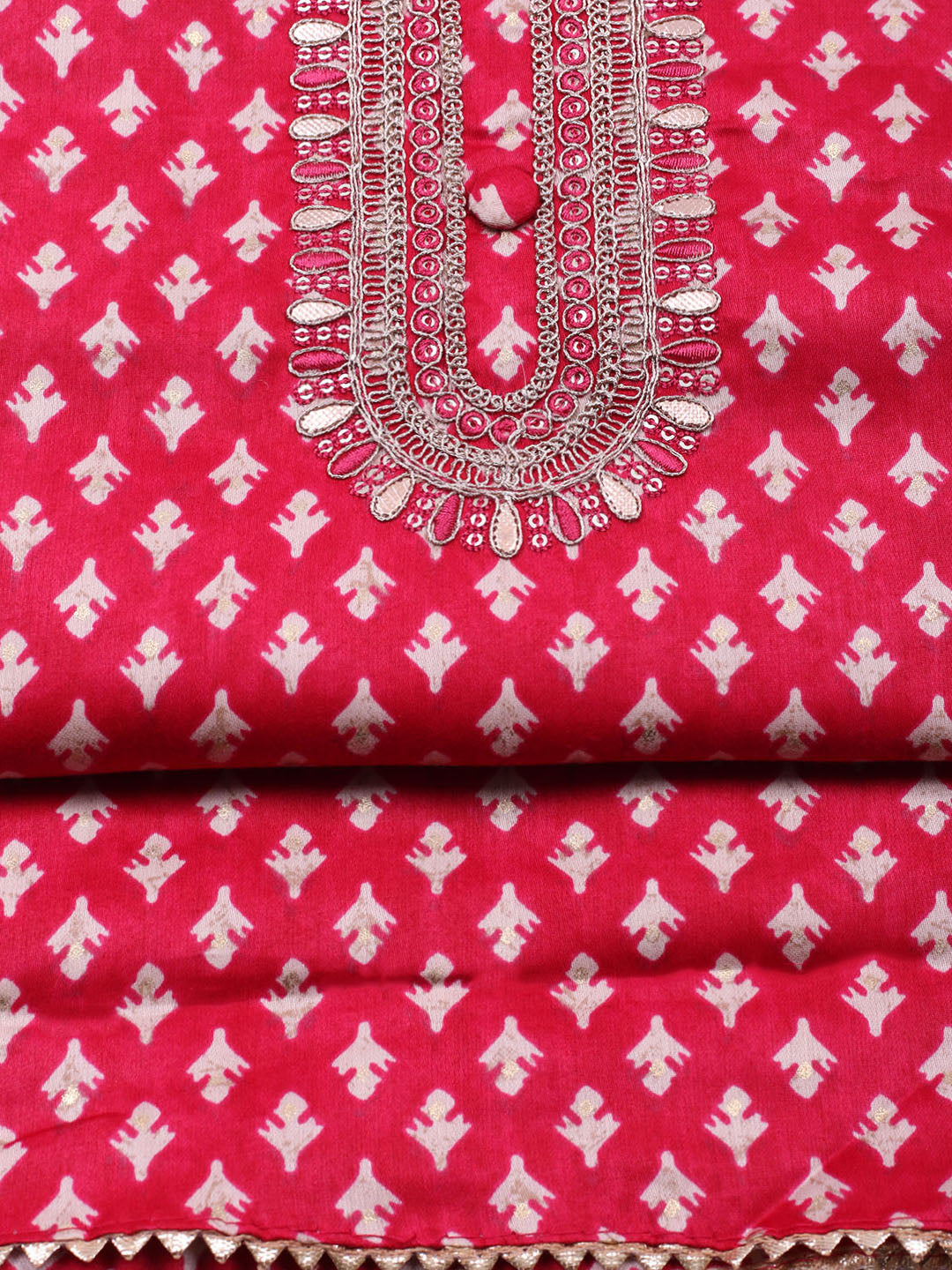 Embroidered Cotton Unstitched Suit With Pant &amp; Dupatta