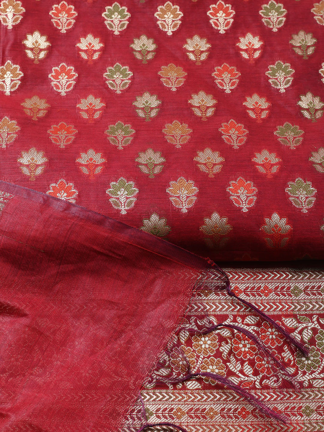 Banarasi Chanderi Unstitched Suit With Pant &amp; Dupatta