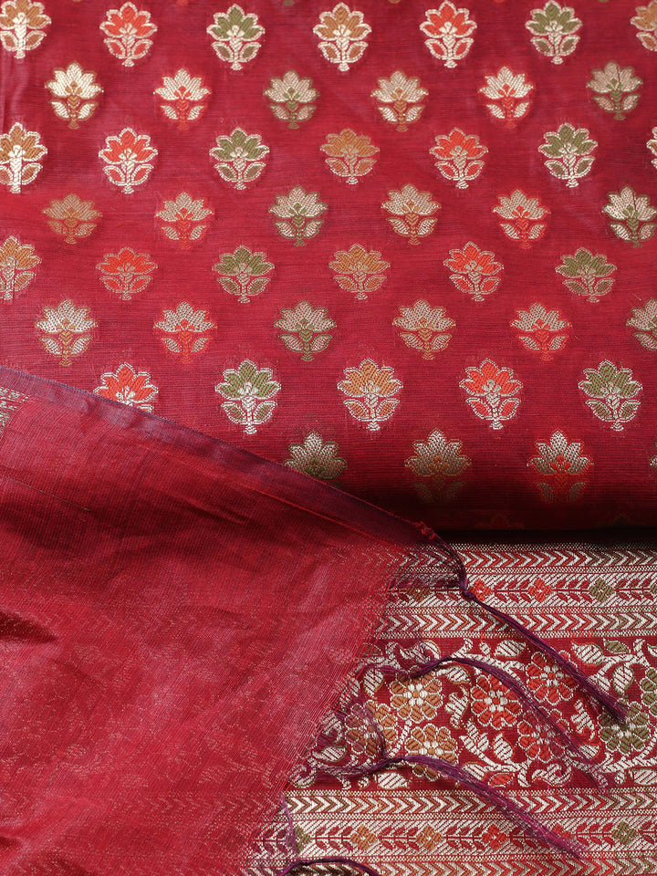 Banarasi Chanderi Unstitched Suit With Pant &amp; Dupatta