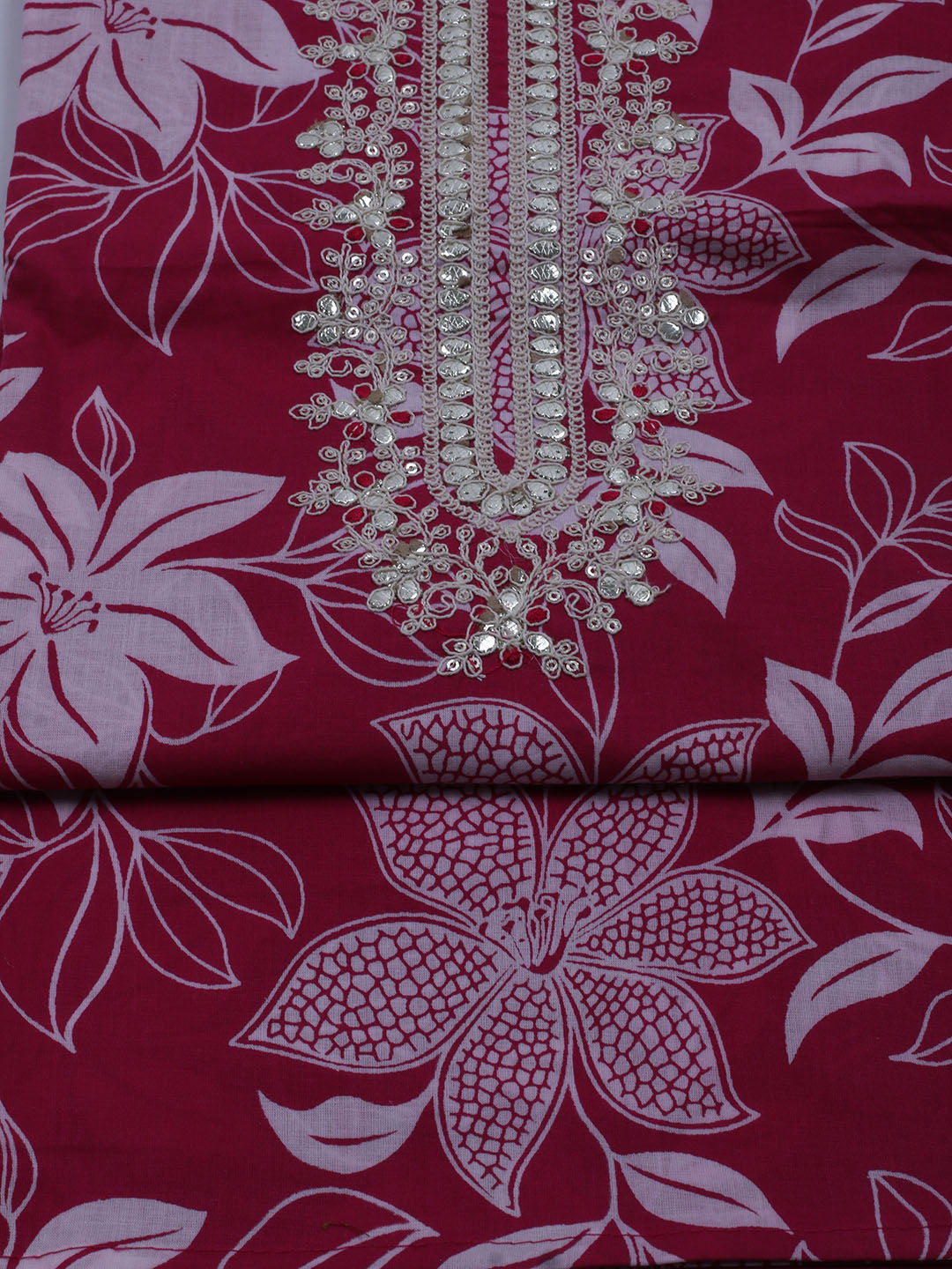 Neck Embroidered Cotton Blend Unstitched Suit With Dupatta