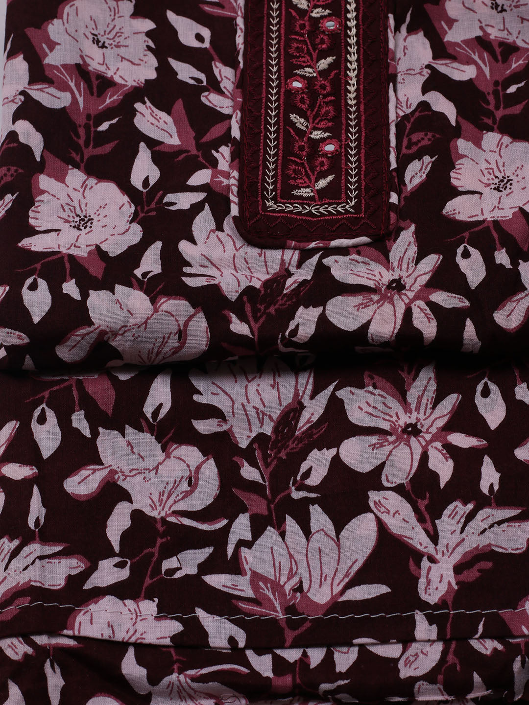 Patch Neck Cotton Blend Unstitched Suit With Dupatta