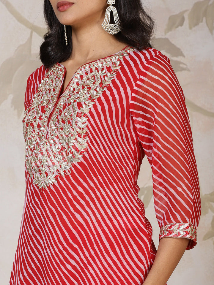 Embroidered Georgette Kurta With Pants &amp; Dupatta