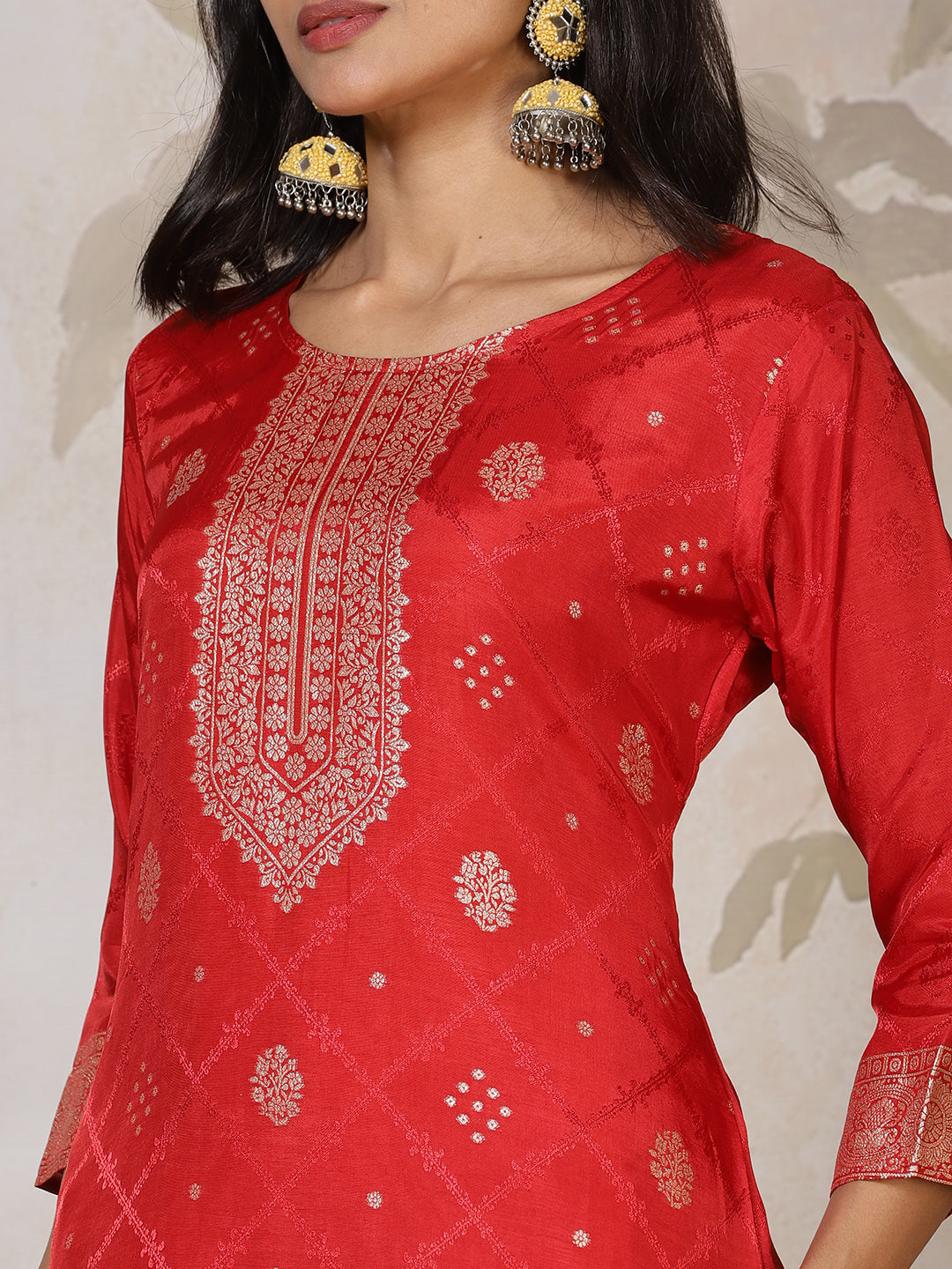 Banarasi Weave Tissue Kurta With Pants & Dupatta