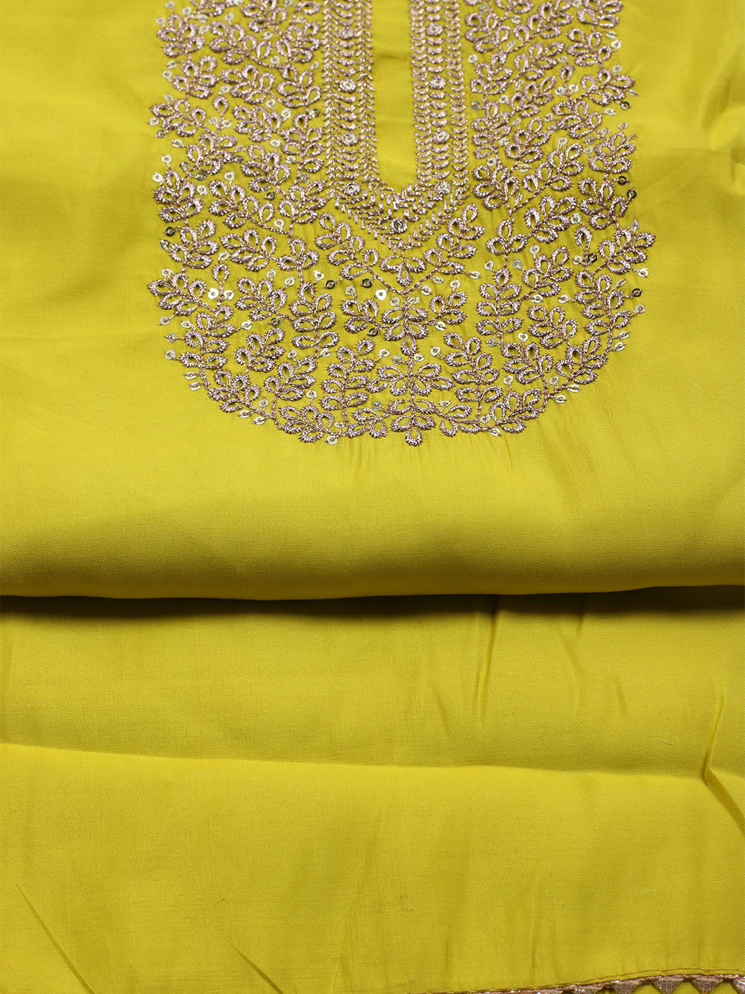 Neck Embroidered Chanderi Unstitched Suit With Dupatta