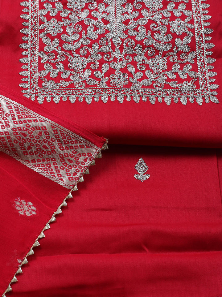 Neck Embroidered Chanderi Unstitched Suit With Dupatta