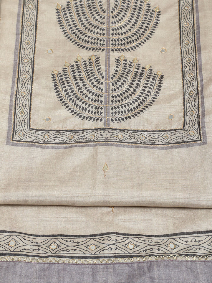 Embroidered Tussar Unstitched Suit With Dupatta