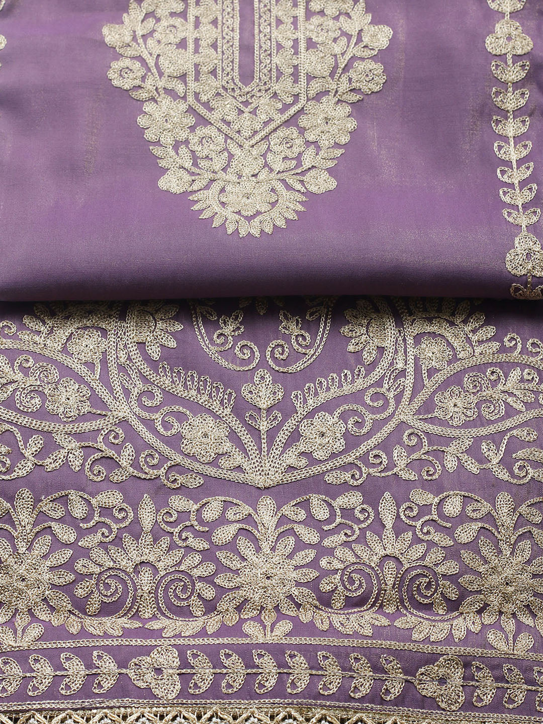 Embroidered Chanderi Unstitched Suit With Pant &amp; Dupatta
