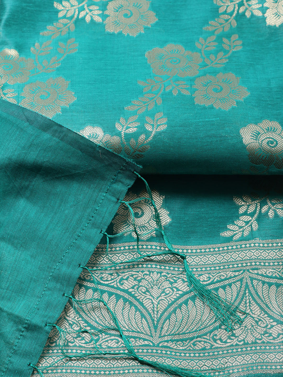 Banarasi Chanderi Unstitched Suit With Pant &amp; Dupatta