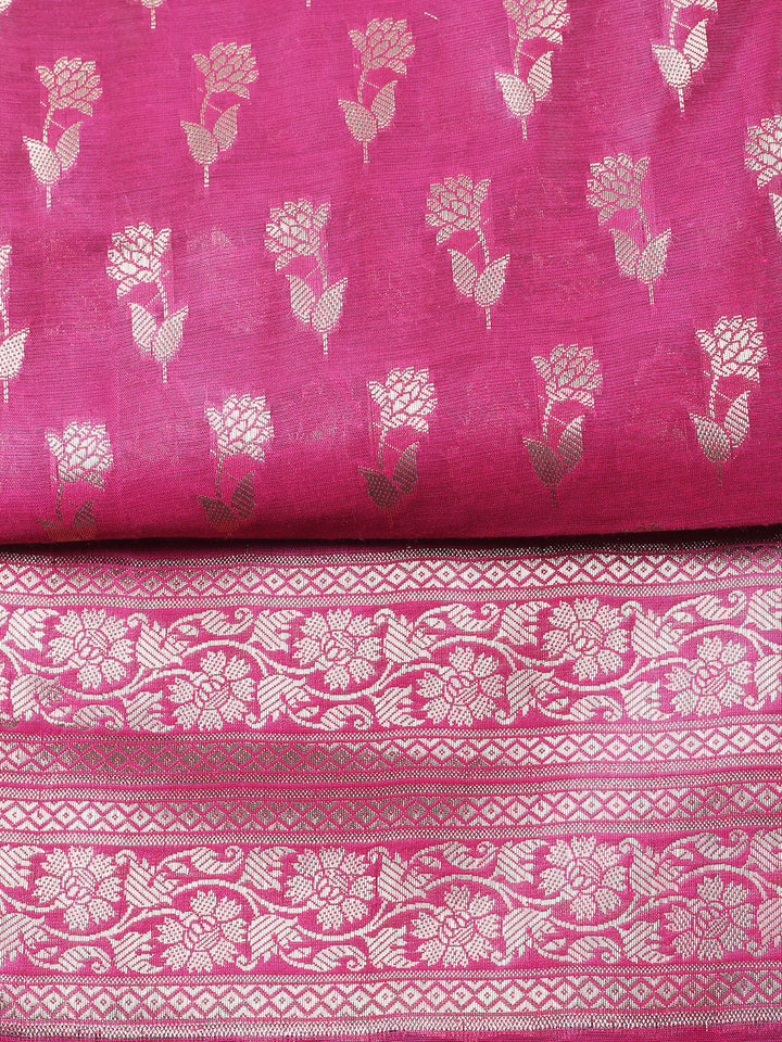 Woven Design Chanderi Unstitched Suit With Pant &amp; Dupatta