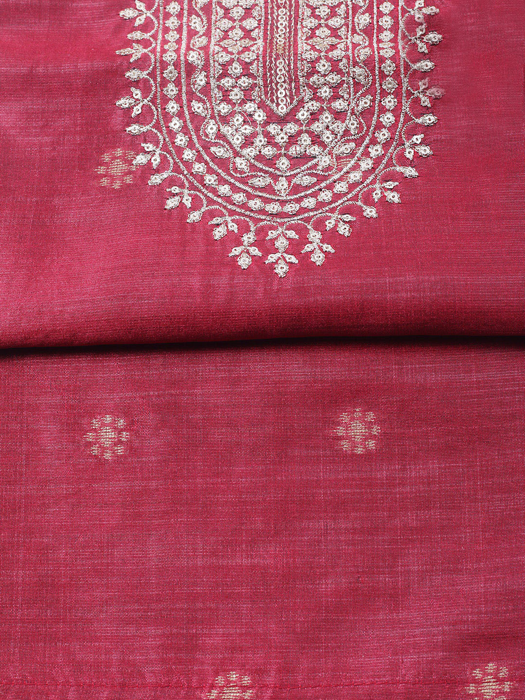 Embroidered Chanderi Unstitched Suit With Pant &amp; Dupatta
