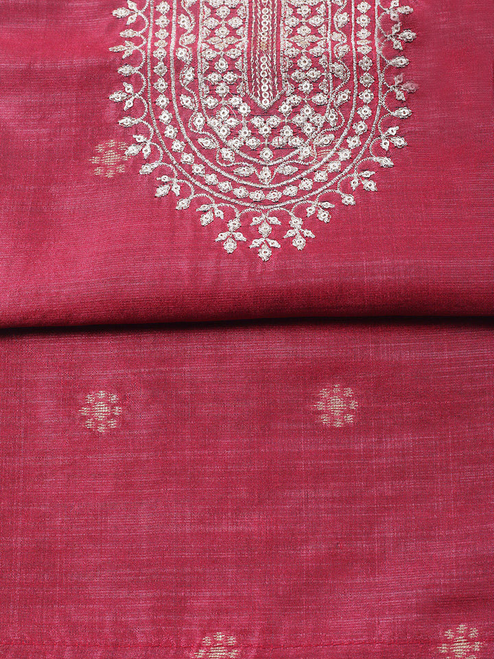 Embroidered Chanderi Unstitched Suit With Pant &amp; Dupatta