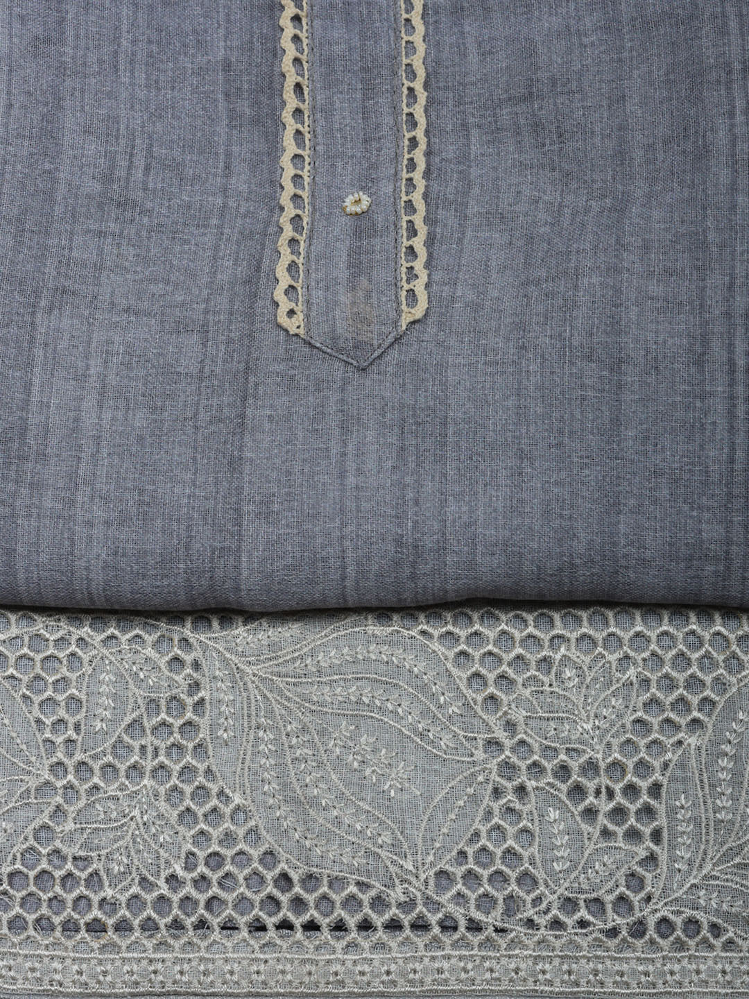 Embroidered Linen Blend Unstitched Suit With Pant &amp; Dupatta