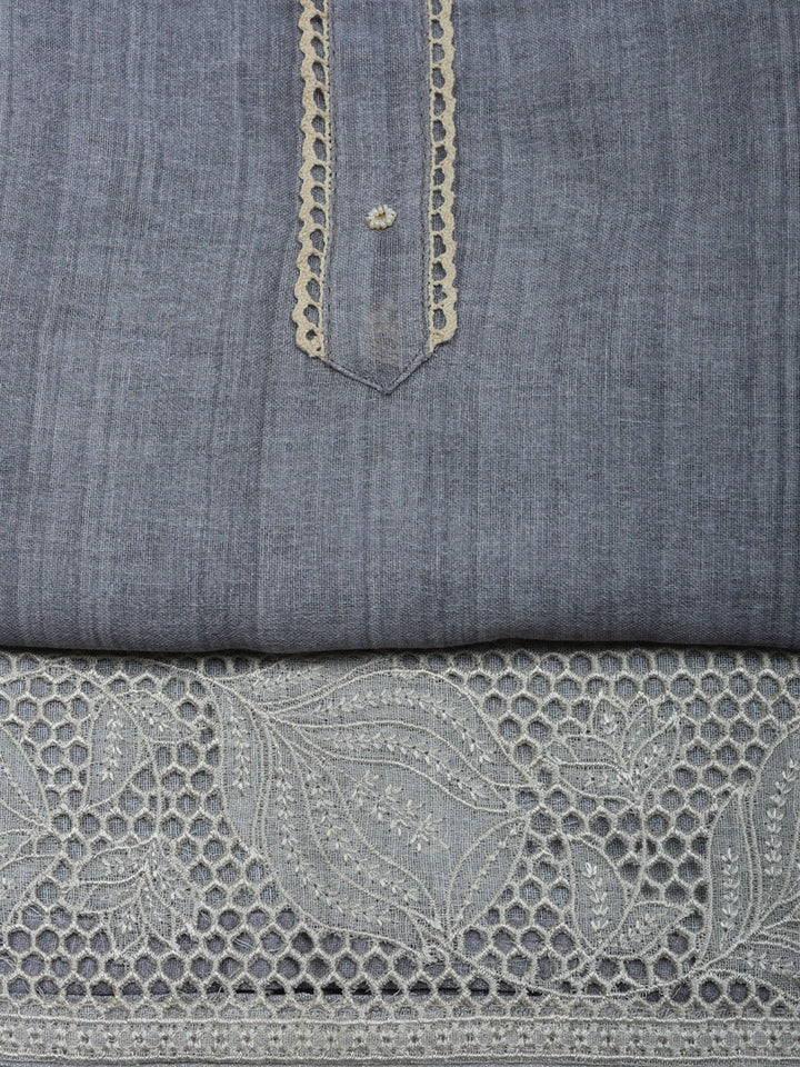 Embroidered Linen Blend Unstitched Suit With Pant &amp; Dupatta