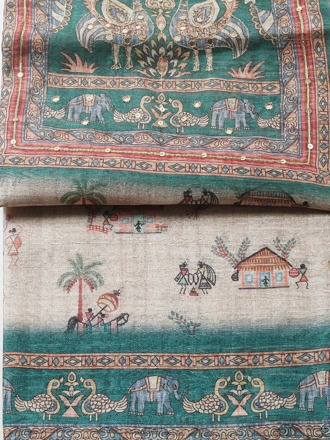 Embroidered Chanderi Unstitched Suit With Pant &amp; Dupatta