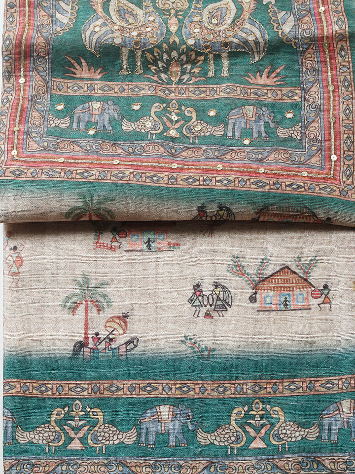 Embroidered Chanderi Unstitched Suit With Pant &amp; Dupatta