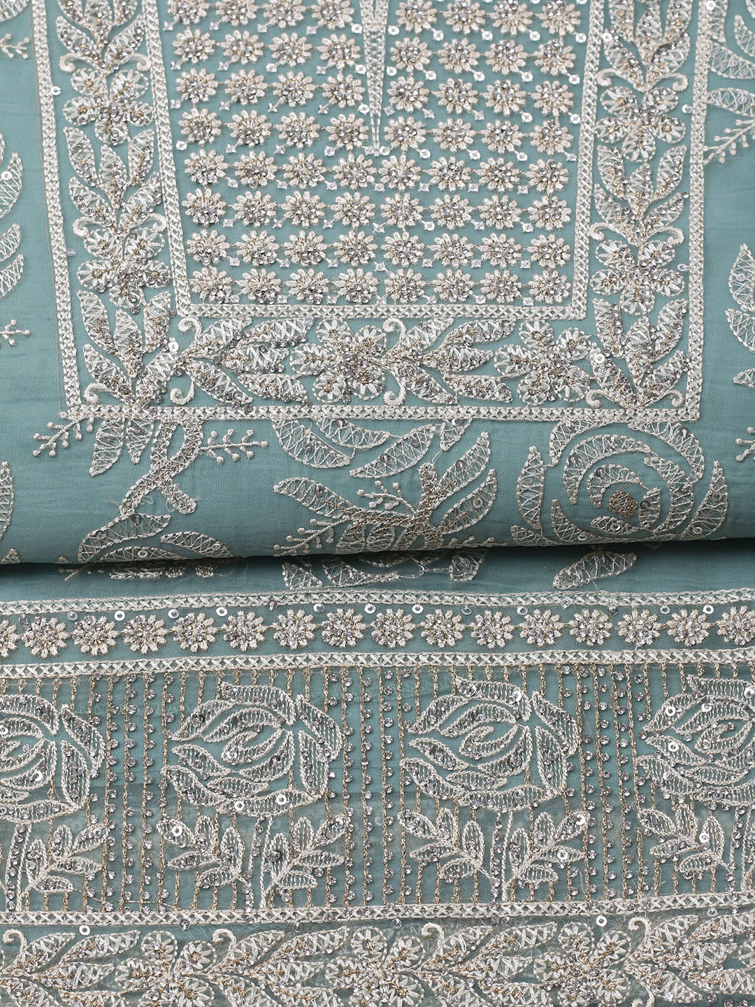 Embroidered Organza Unstitched Suit With Pant &amp; Dupatta