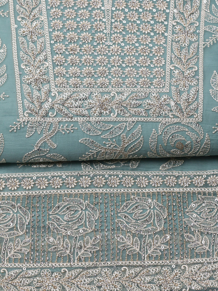 Embroidered Organza Unstitched Suit With Pant &amp; Dupatta