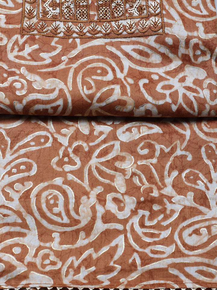 Embroidered Cotton Unstitched Suit With Pant &amp; Dupatta
