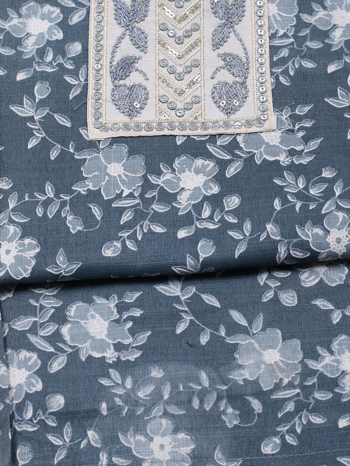 Printed Cotton Blend Unstitched Suit With Pant &amp; Dupatta