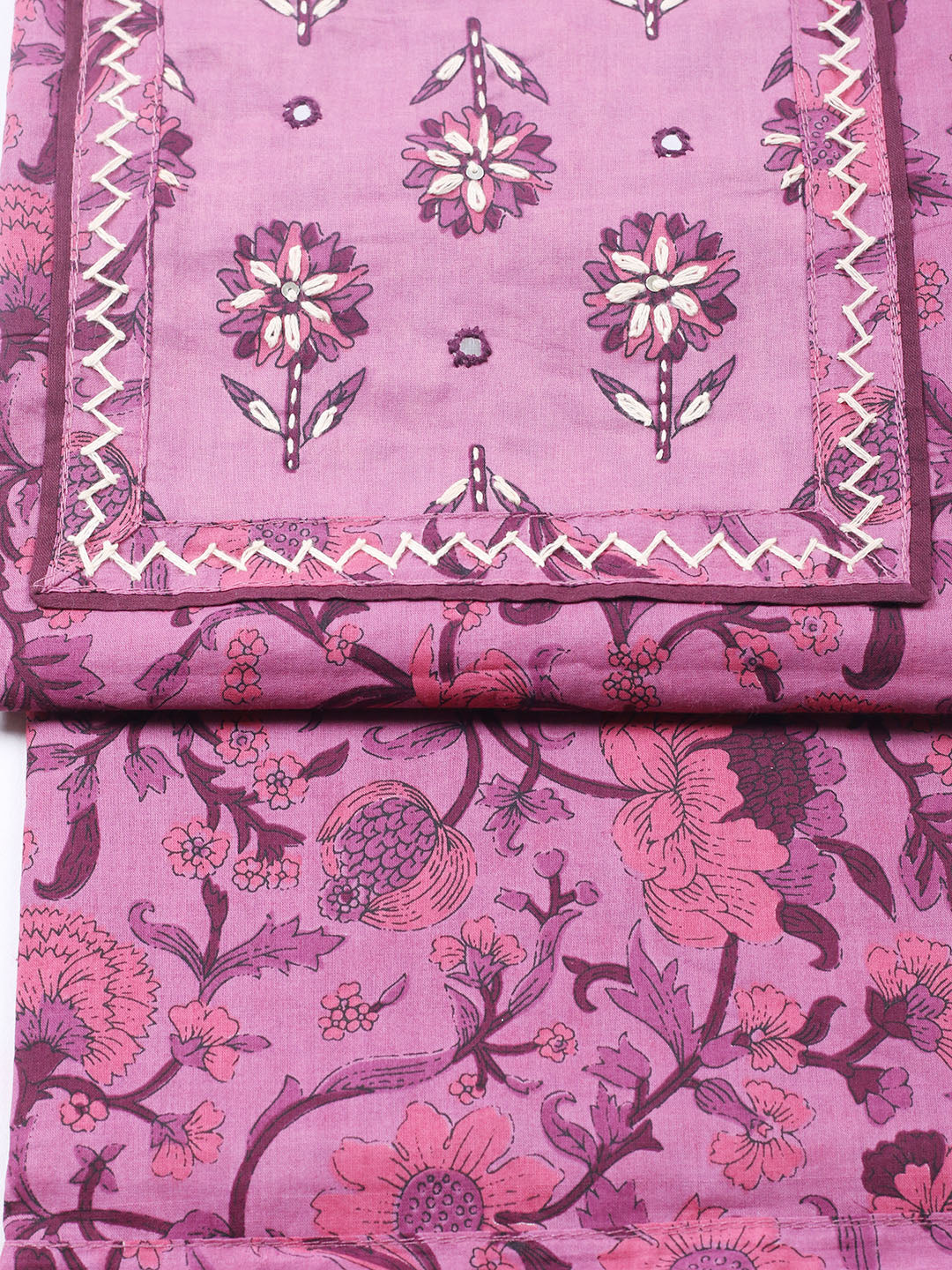 Printed Cotton Blend Unstitched Suit With Pant &amp; Dupatta