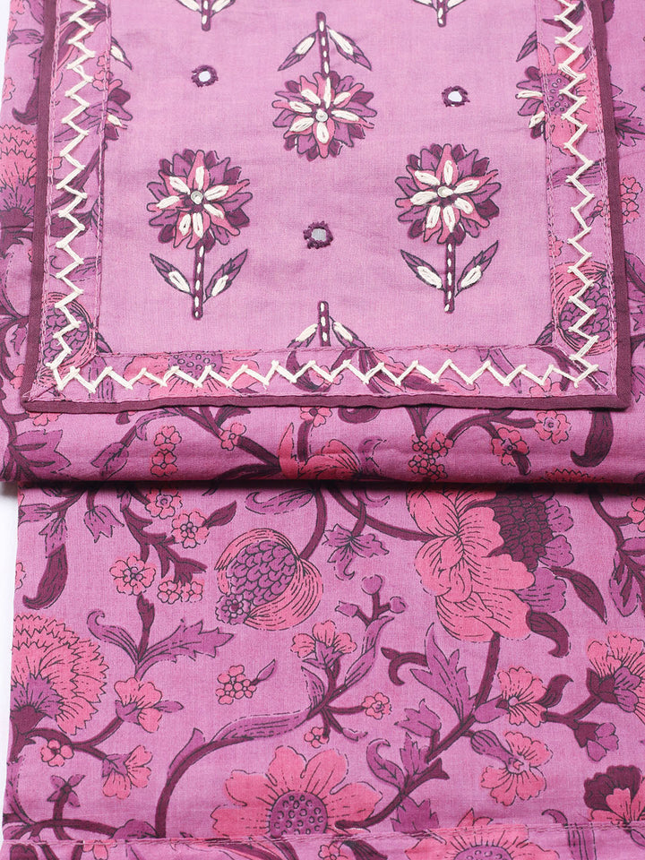 Printed Cotton Blend Unstitched Suit With Pant &amp; Dupatta