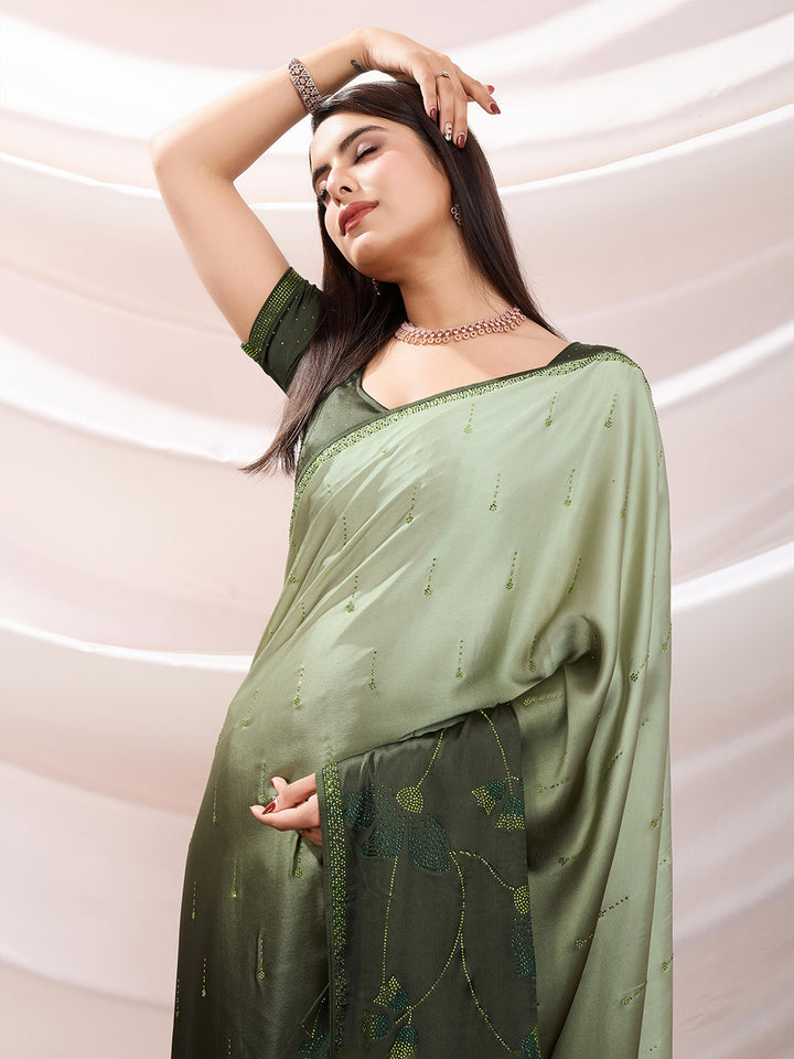 Embroidered Satin Saree