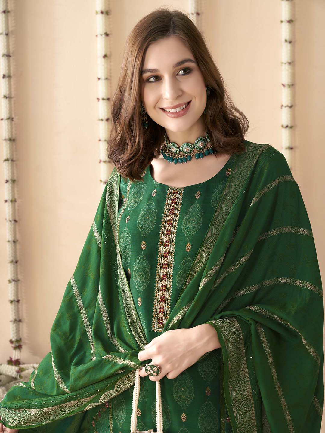Embroidered Silk Kurta With Pant &amp; Dupatta