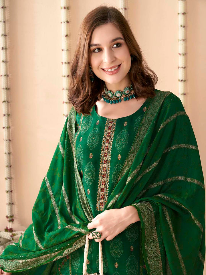 Embroidered Silk Kurta With Pant &amp; Dupatta