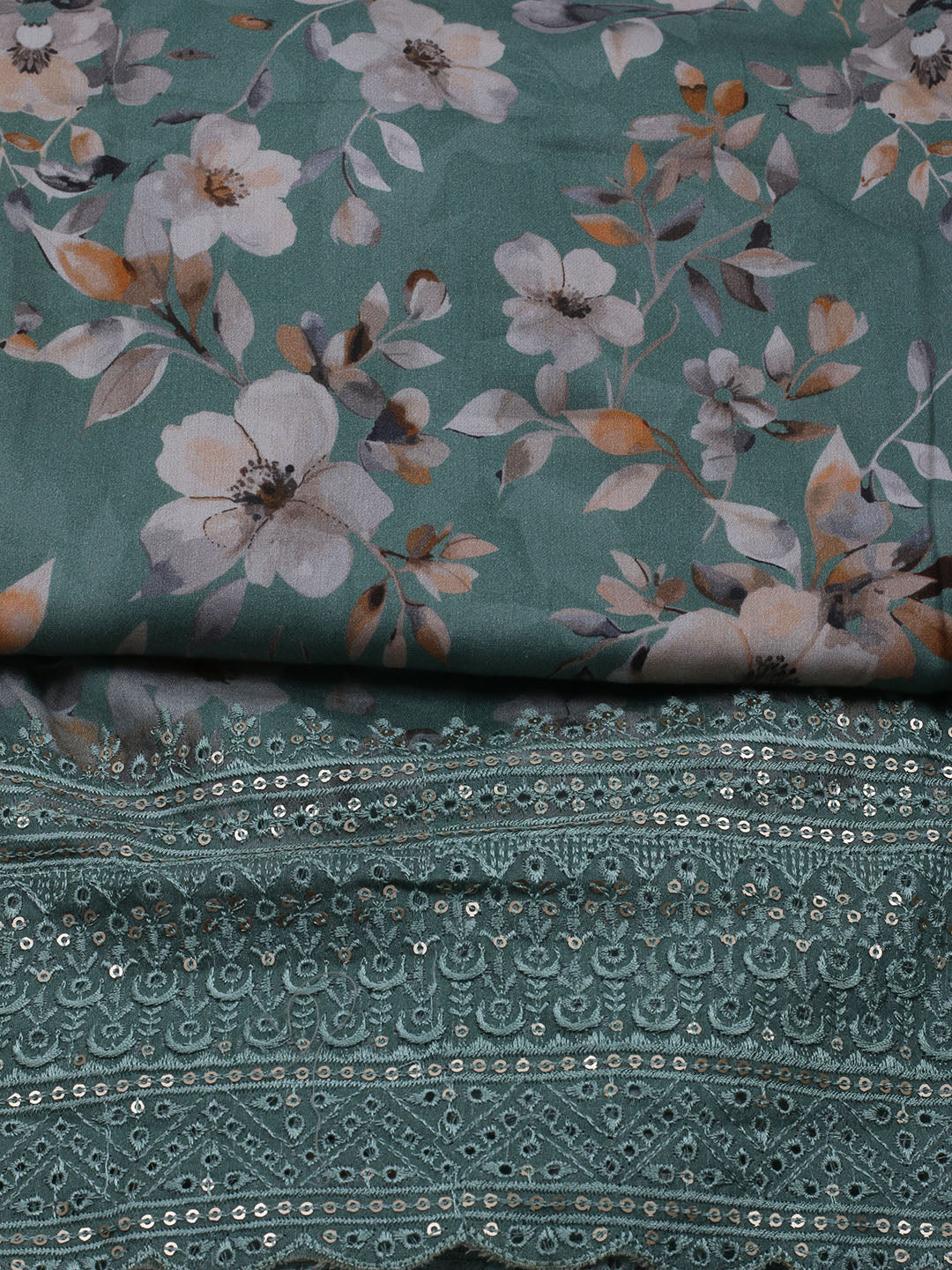 Printed Cotton Blend Unstitched Suit With Dupatta