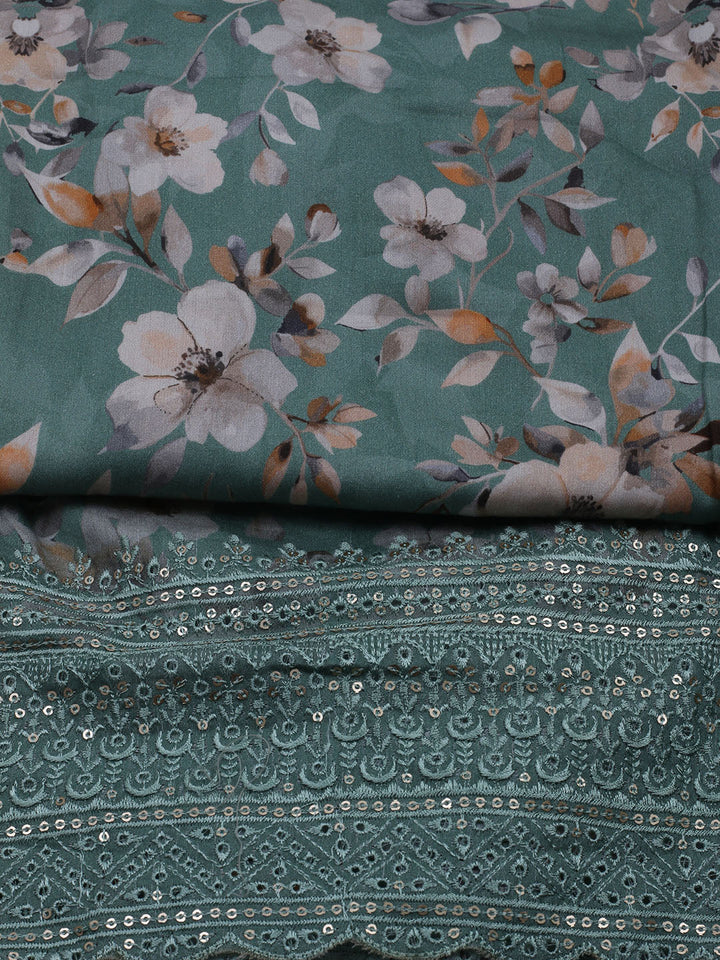 Printed Cotton Blend Unstitched Suit With Dupatta