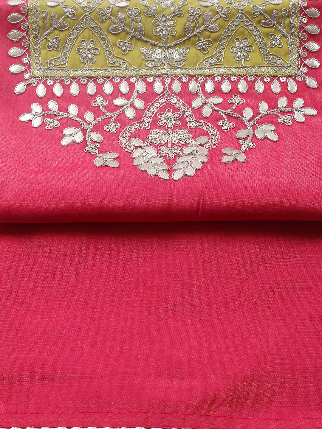 Embroidered Chanderi Unstitched Suit With Pant &amp; Dupatta