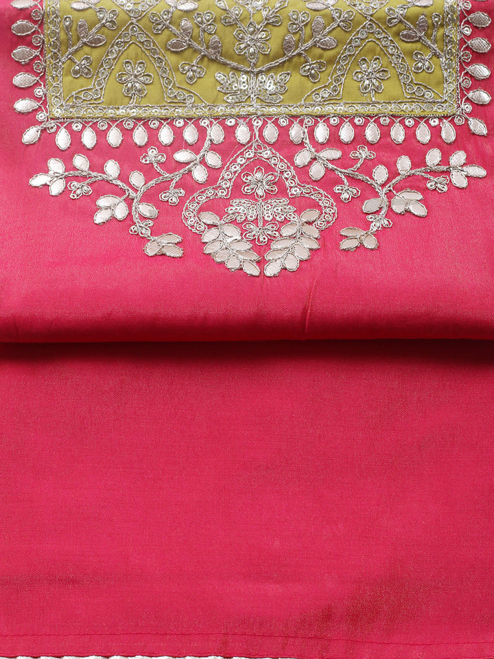Embroidered Chanderi Unstitched Suit With Pant &amp; Dupatta