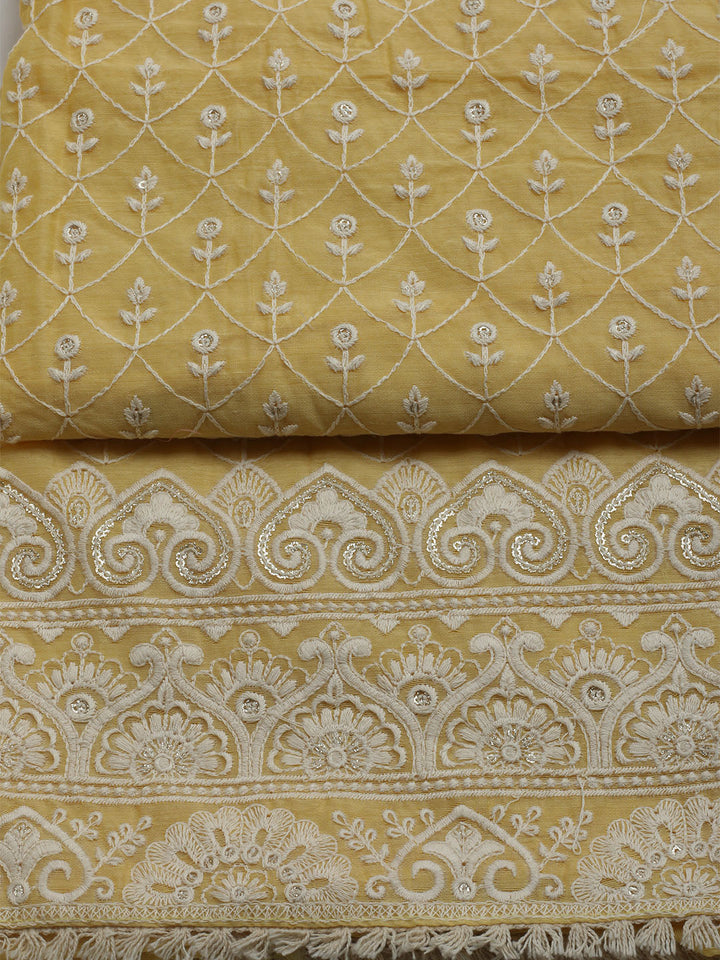 Embroidered Chanderi Unstitched Kurta With Pant &amp; Dupatta