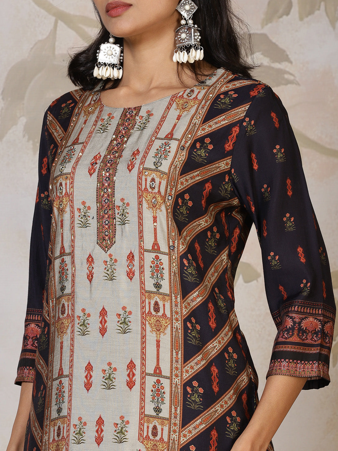 Printed Cotton Blend Kurta With Pants & Dupatta