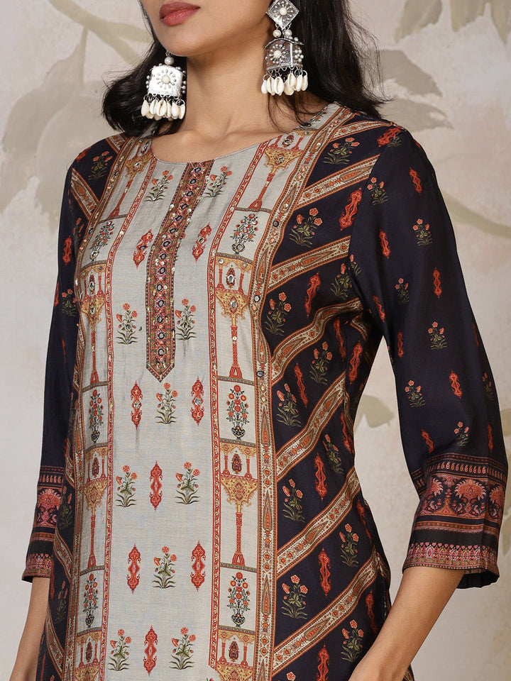 Printed Cotton Blend Kurta With Pants &amp; Dupatta