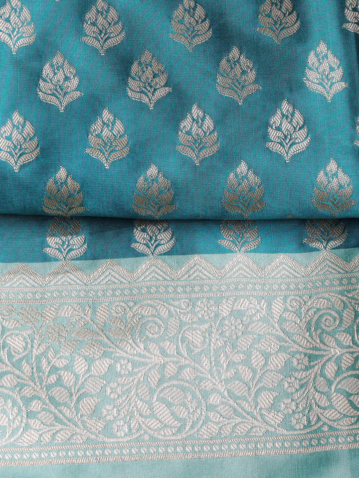Woven Banarasi Chanderi Unstitched Suit With Dupatta
