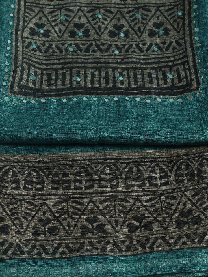 Printed Chanderi Unstitched Suit With Pant &amp; Dupatta