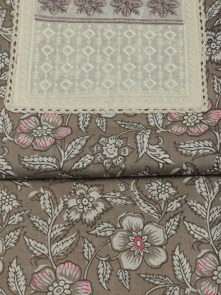 Printed Cotton Unstitched Suit With Pant &amp; Dupatta