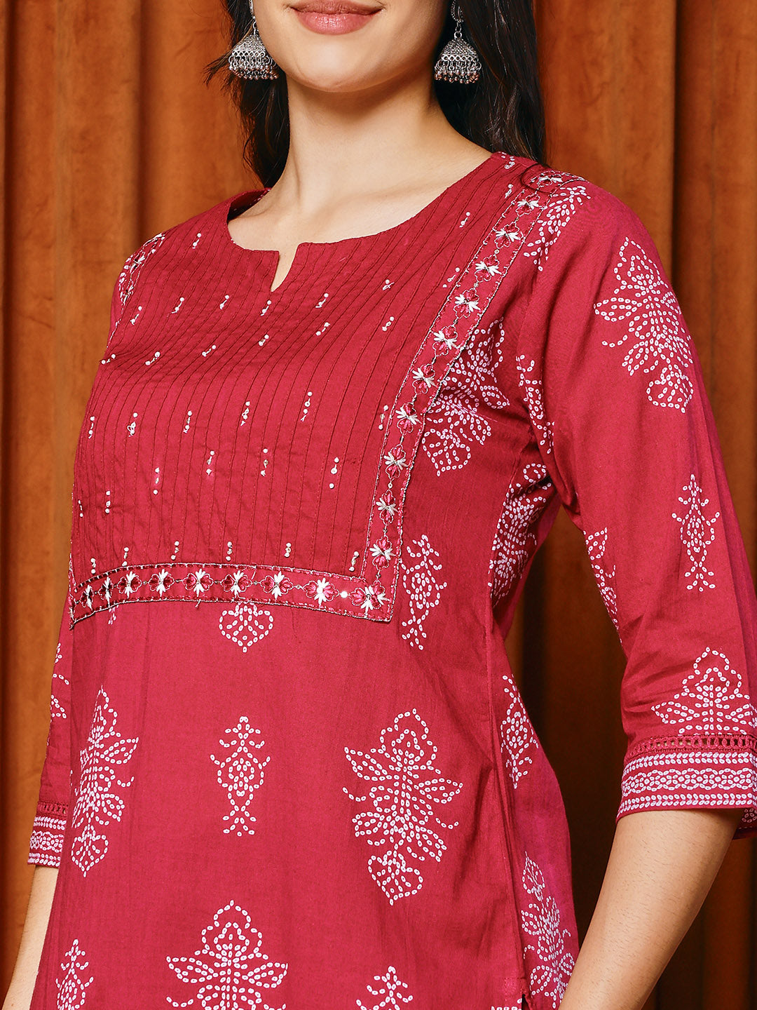 Printed Cotton Blend Kurta With Pants & Dupatta