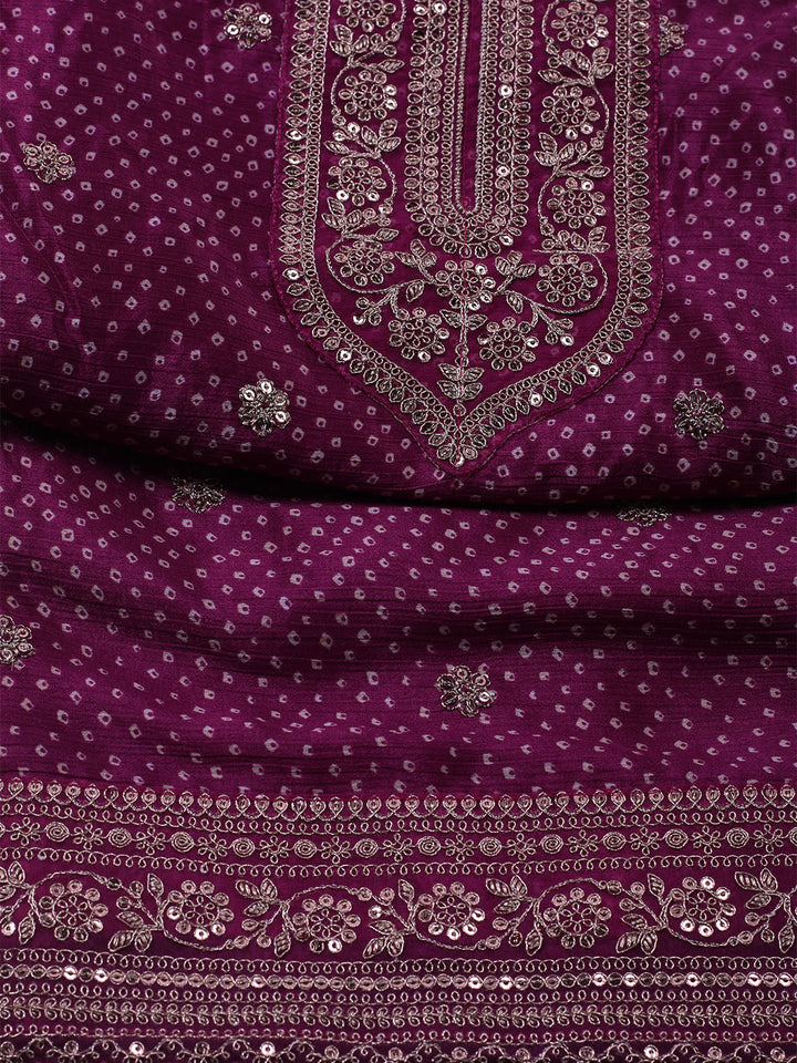 Embroidered Art Silk Unstitched Suit With Dupatta