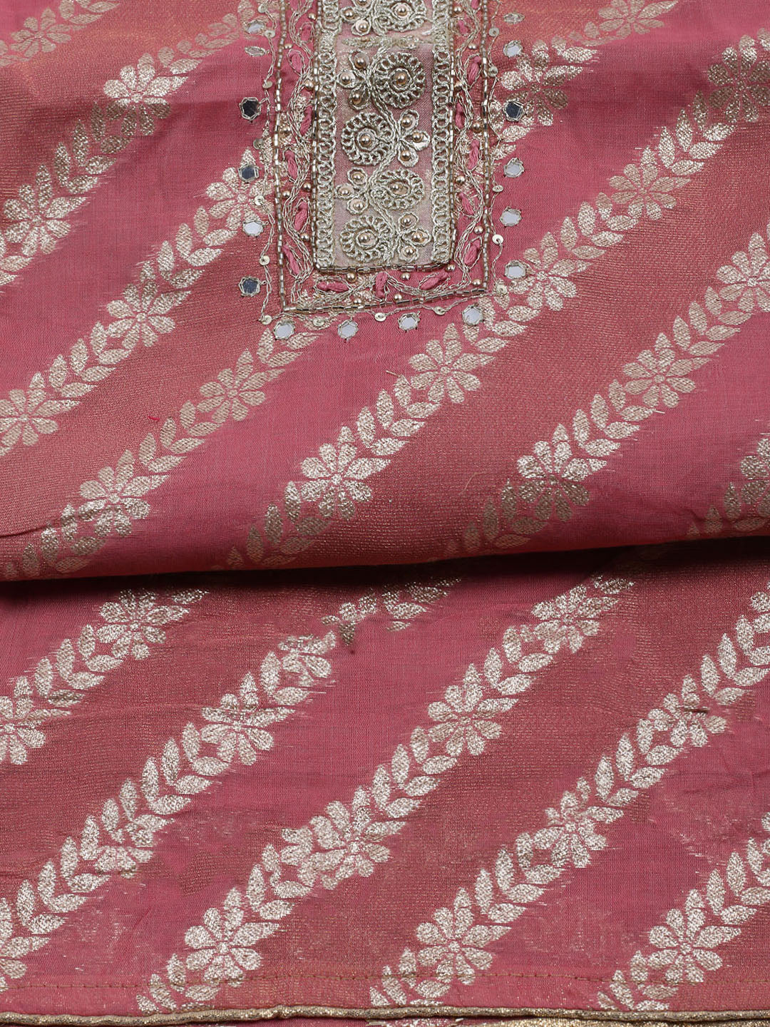 Embroidered Chanderi Unstitched Suit With Dupatta