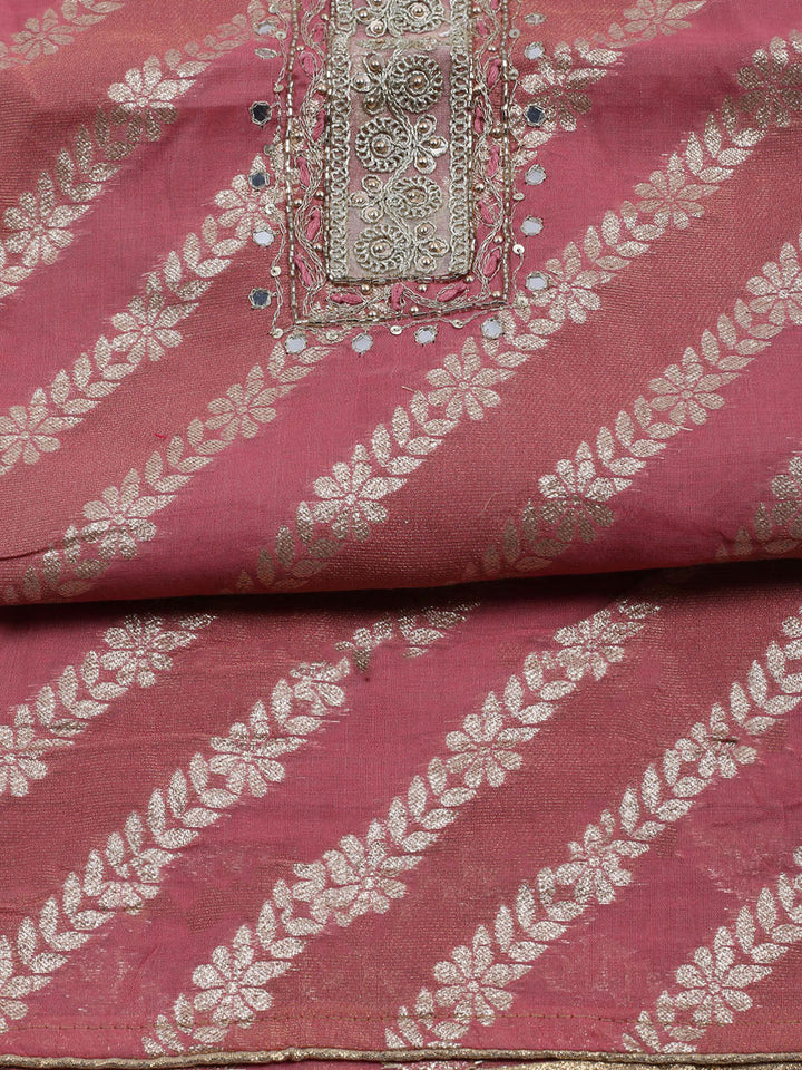 Embroidered Chanderi Unstitched Suit With Dupatta