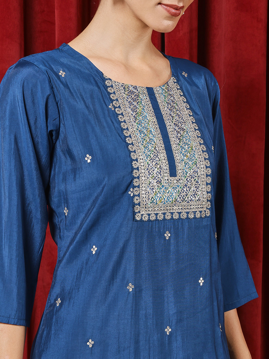 Printed Chanderi Kurta With Pants & Dupatta
