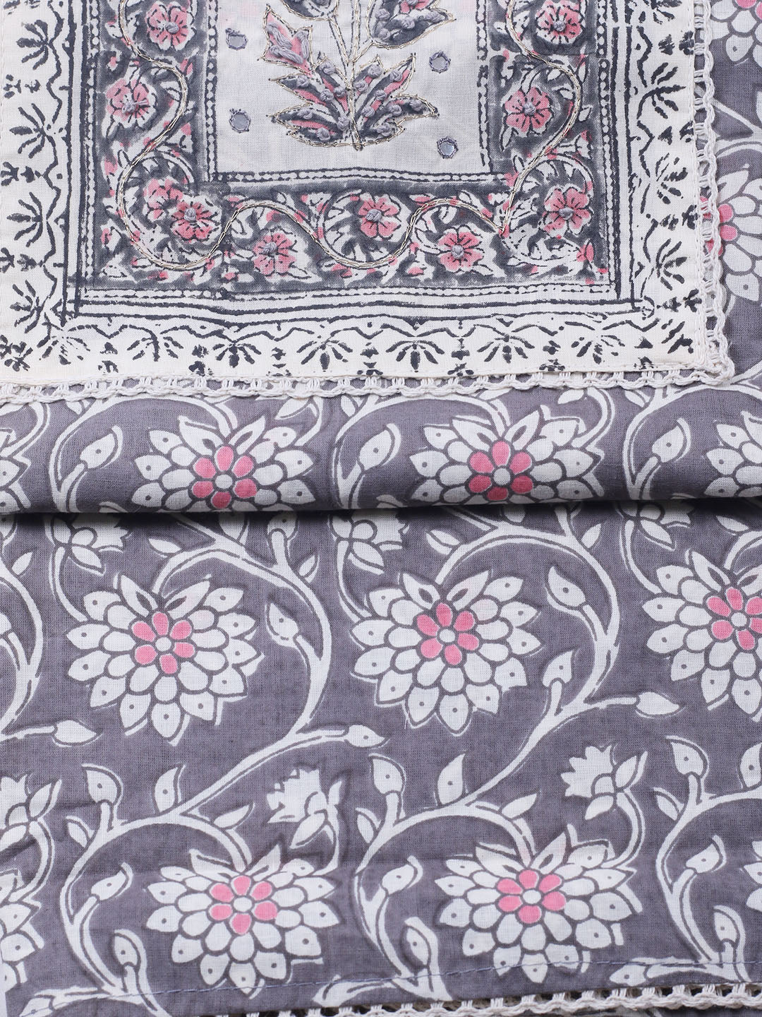 Embroidered Cotton Blend Unstitched Suit With Pant &amp; Dupatta