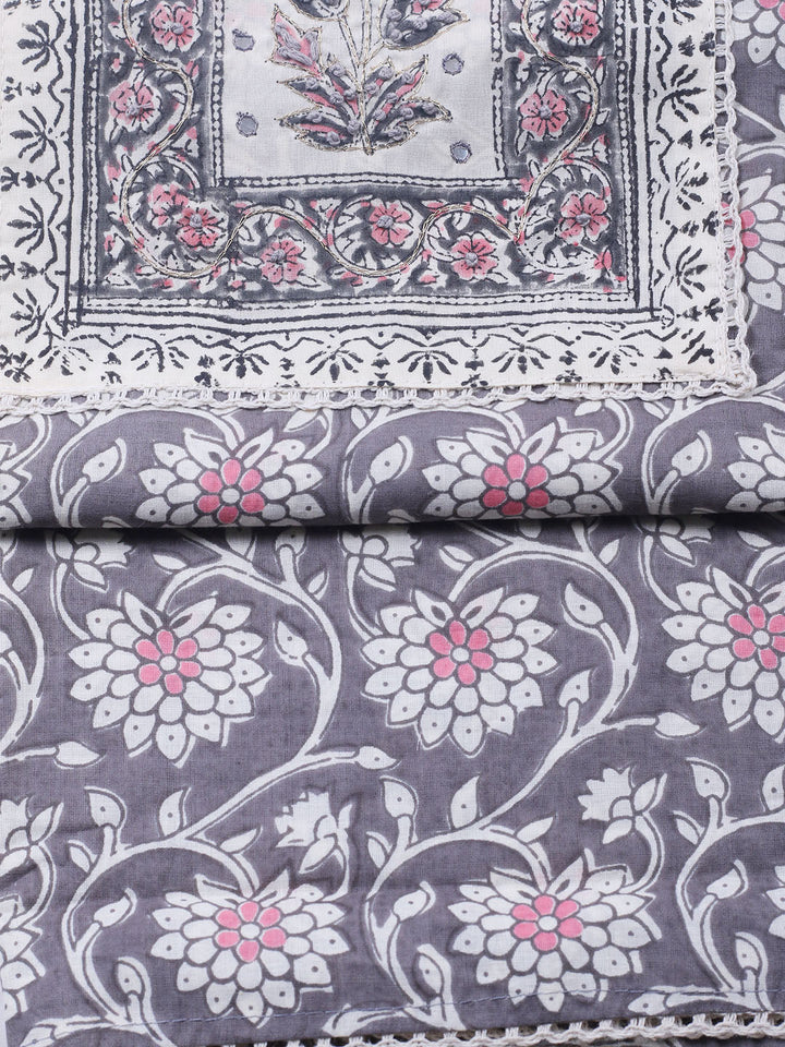 Embroidered Cotton Blend Unstitched Suit With Pant &amp; Dupatta