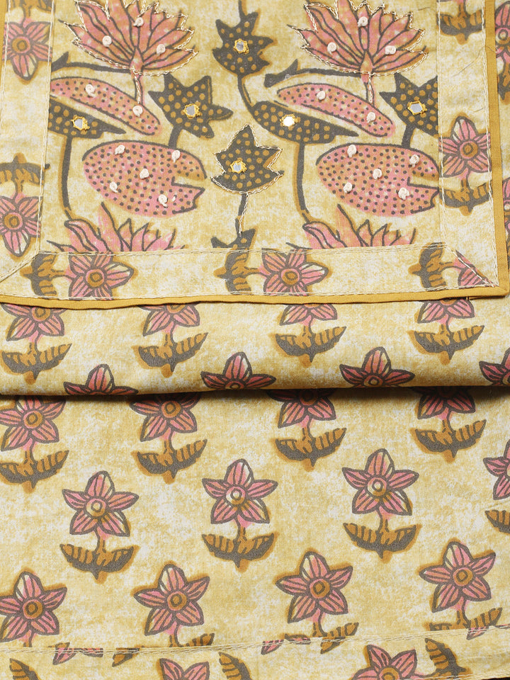 Printed Cotton Blend Unstitched Suit With Pant &amp; Dupatta