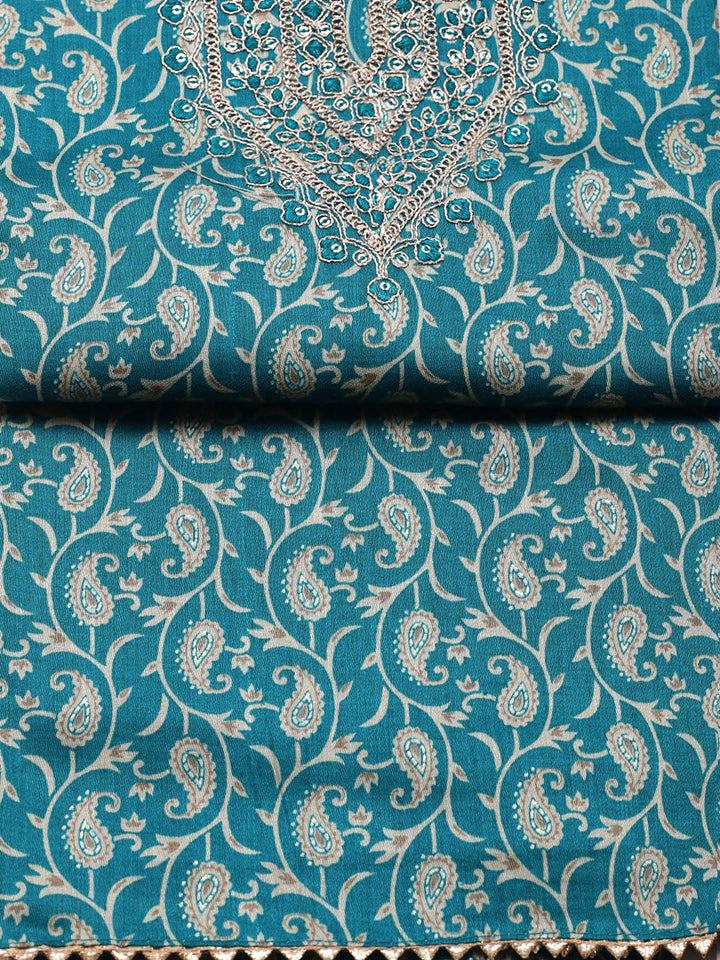 Embroidered Cotton Unstitched Suit With Pant &amp; Dupatta