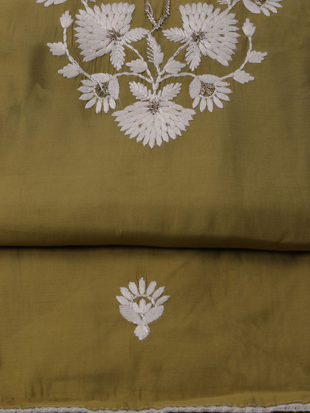 Neck Embroidered Chanderi Unstitched Suit With Dupatta