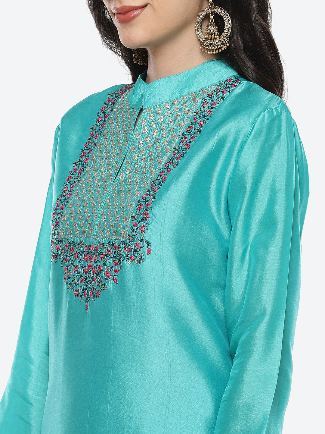 Embroidered Chanderi Suit Piece With Chanderi Banarasi Dupatta