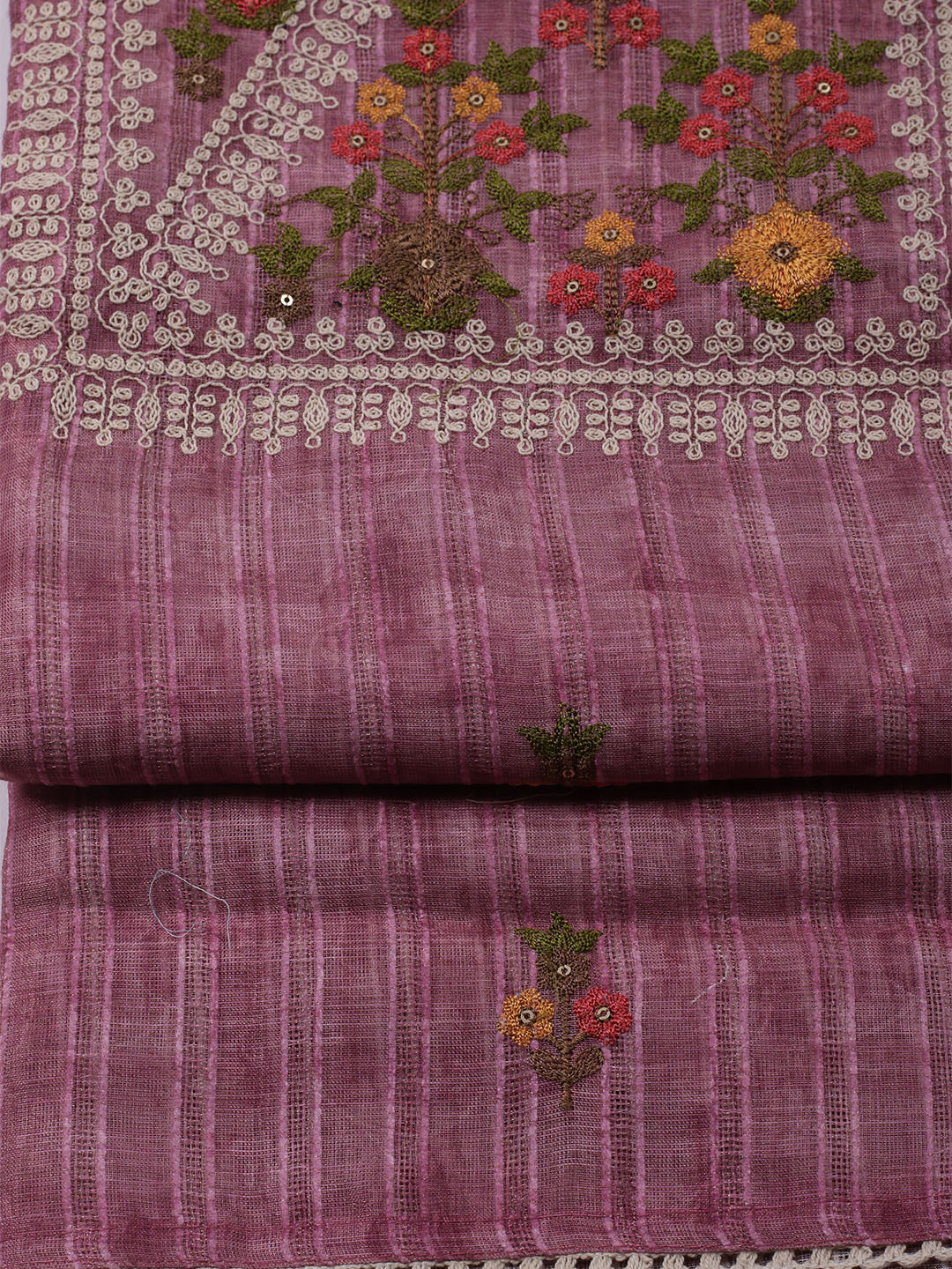 Embroidered Linen Unstitched Kurta With Pant & Dupatta